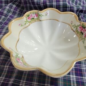 Vintage Hand Painted Nippon Footed Bowl/Dish, Scalloped Top/Rim